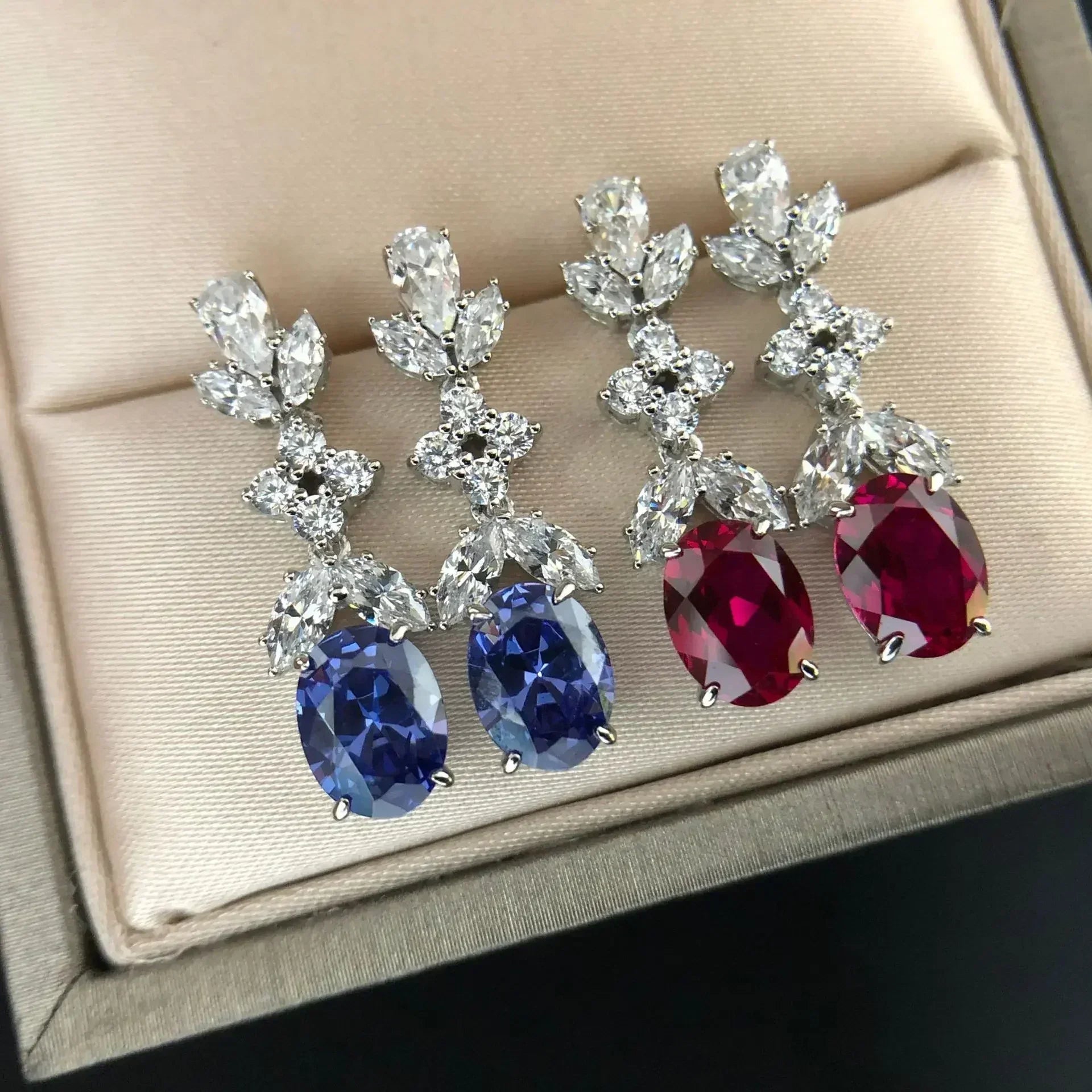 Boucles d'oreilles pendantes marquises et ovales pavées pour femme 1,5 carat Moissanite Platine PT950 - Fabriquées en PT950, forme double, marquise + ovale