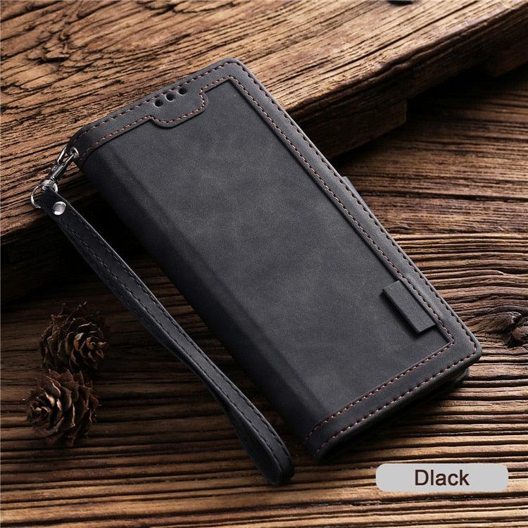Étui portefeuille de luxe en cuir magnétique à rabat pour iPhone 14 13 12 Mini 11 Pro SE, avec porte-cartes, béquille, fentes pour cartes et argent, protection intégrale à 360°