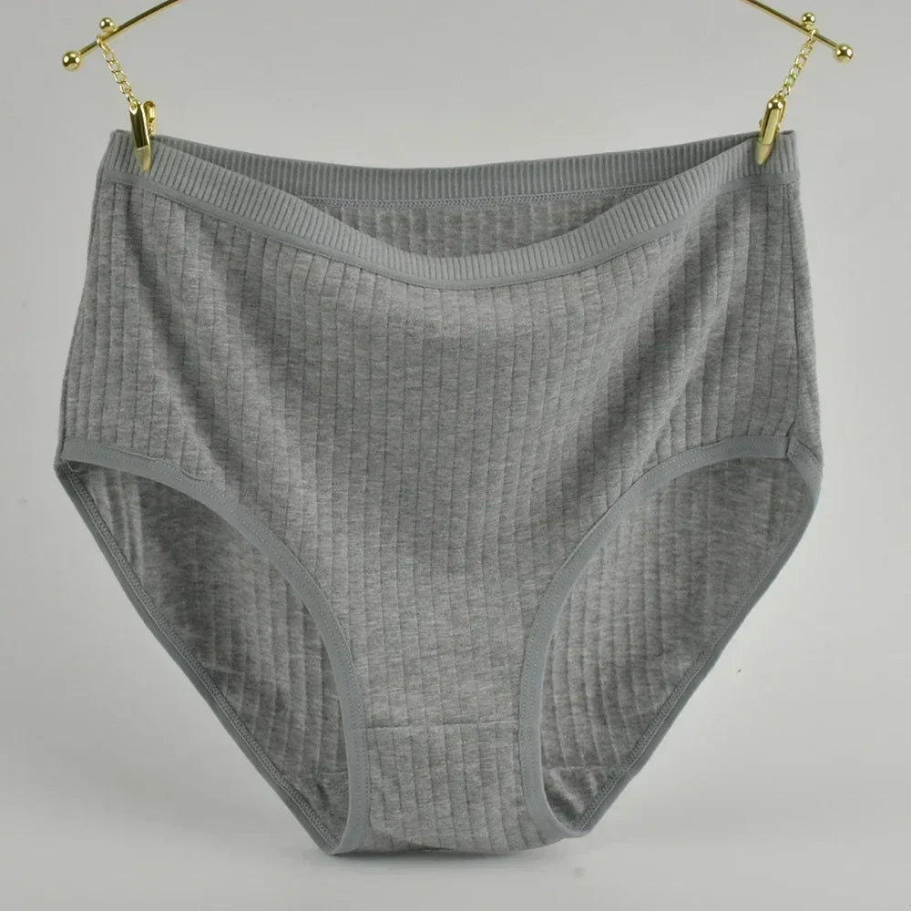 Culottes en coton taille haute douces pour femmes, sous-vêtements respirants, grande taille, slip féminin, lingerie, culotte rayée