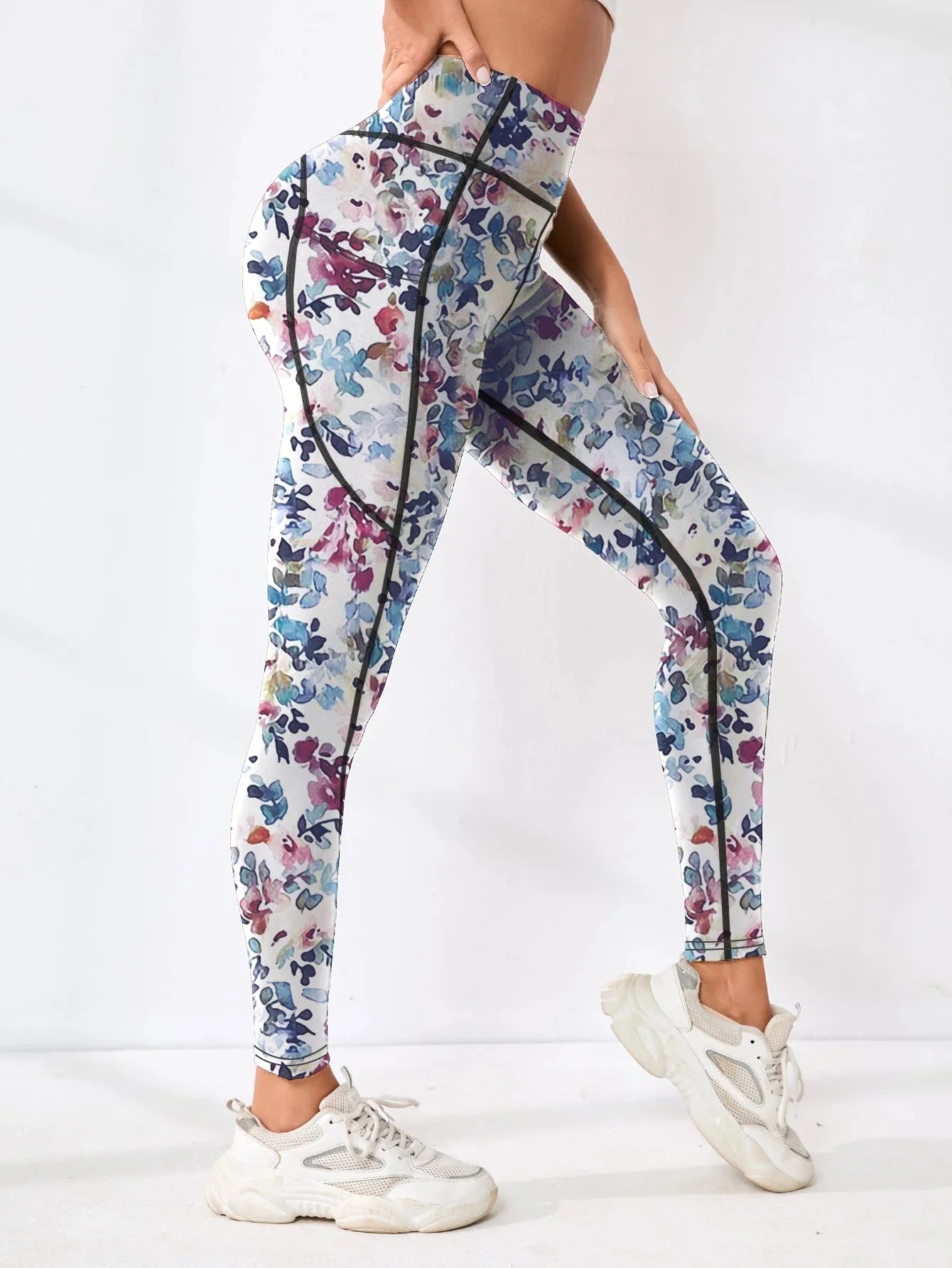 Pantalon de fitness taille haute avec poches imprimé pour femme