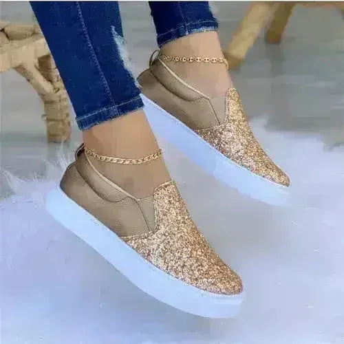 Mocassins à Paillettes Plats Femme Chaussures Loafers Noir/Or Rose/Noir/Or