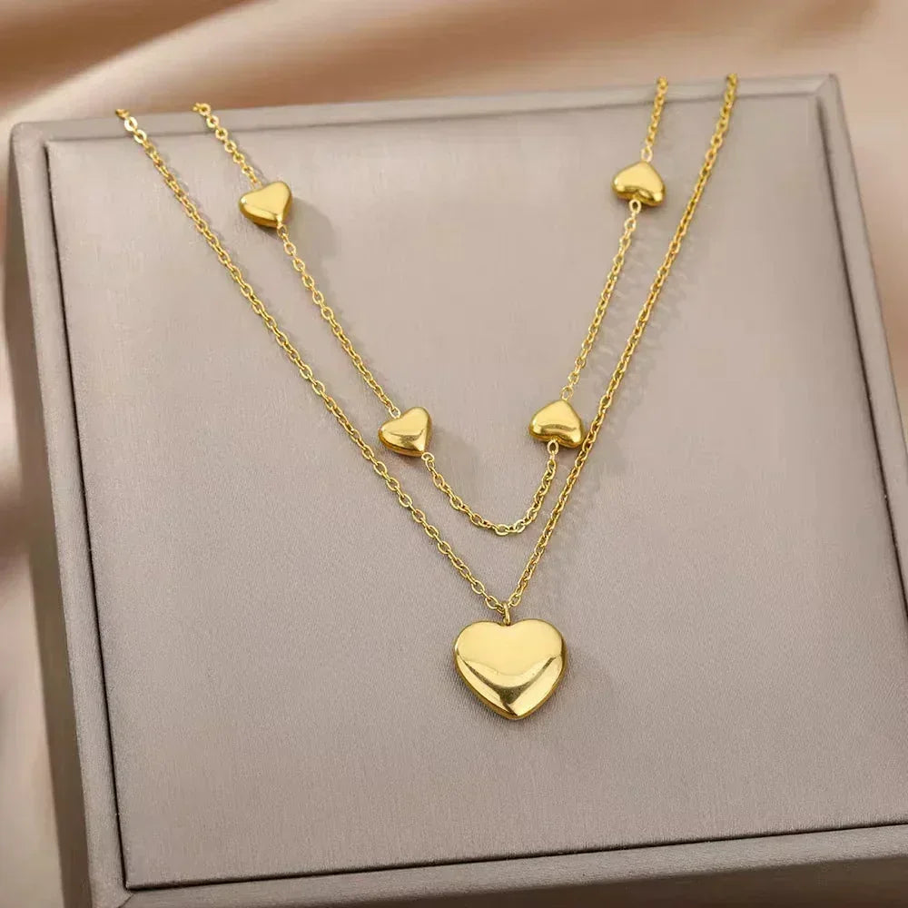 Collier multicouche cœur en acier inoxydable 316L pour femmes et filles, gothique, couleur or, chaîne de clavicule, pendentif ras du cou, cadeau d'anniversaire