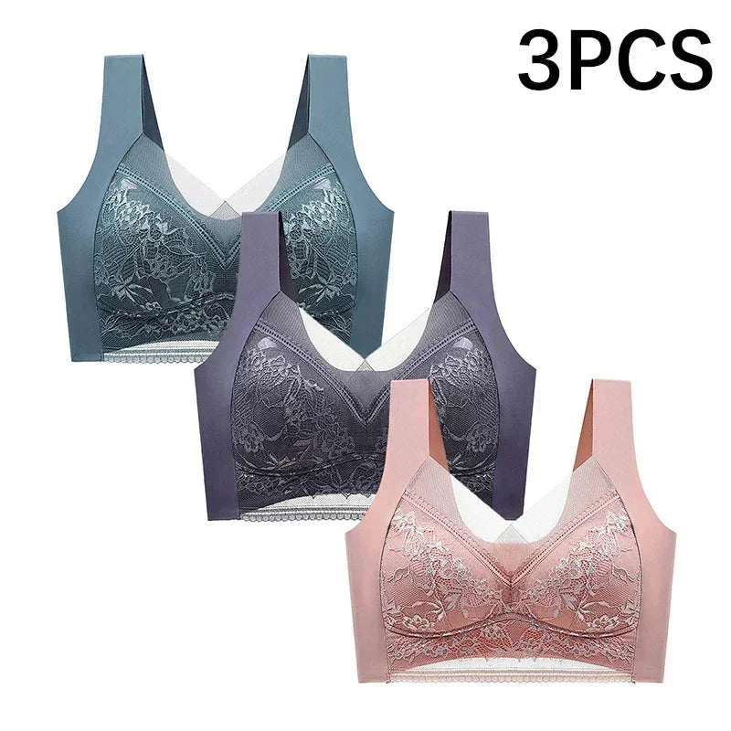 Soutien-gorge sans couture en dentelle FallSweet, lot de 3, pour femmes, soutien-gorge push-up en soie glacée, sans armatures, bralette, lingerie féminine