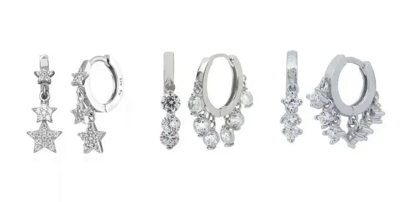 Boucles d'oreilles créoles tendance en argent sterling 925 avec aiguille d'oreille en cristal blanc de luxe pour femme, cadeau de bijoux de mariage