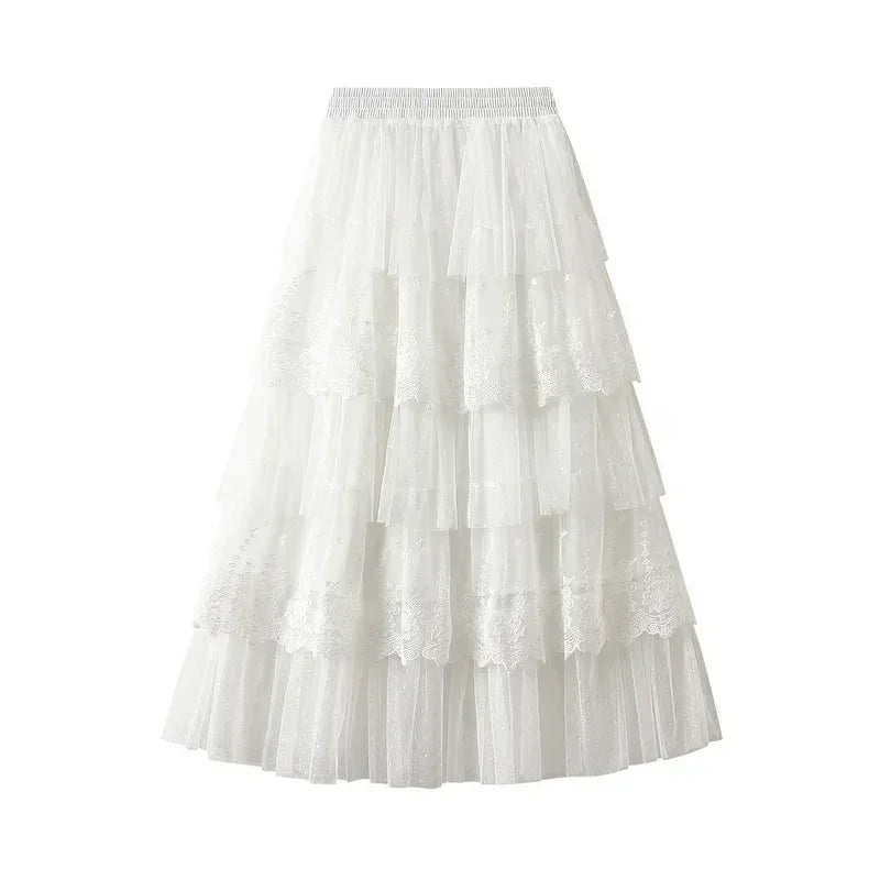 Jupe mi-longue taille haute amincissante pour femme, en gaze haut de gamme, longue, pour l'été, jupe plissée 2025