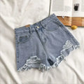 Shorts en jean coréens pour femmes, mode d'été, décontracté, taille haute, déchiré, poches, pompons, style Y2K, pantalon court, streetwear, bleu