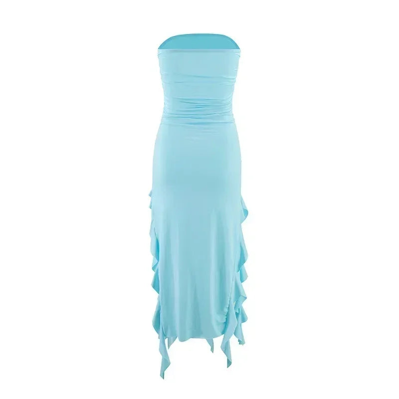BWQ Robes longues pour femmes, fendues, sexy, moulantes, sans manches, robe méduse, mode pour filles chaudes, robe longue femme épaules dénudées