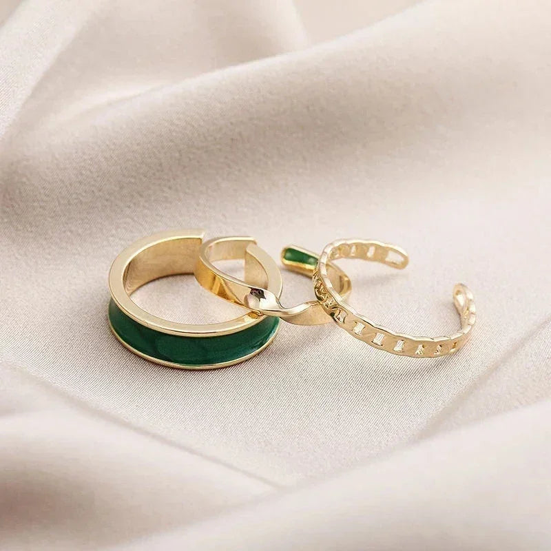 Lot de 3 Bagues Ouvertes Réglables pour Femmes, Émail Blanc Vert Torsadé Tressé Géométrique, Set de Bagues Tendance, Bijoux Punk Personnalisés