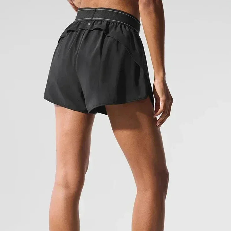 Short de cyclisme noir respirant confortable, short de sport d'été, de course, de fitness, de loisirs, taille haute élastique, ample, pour le yoga