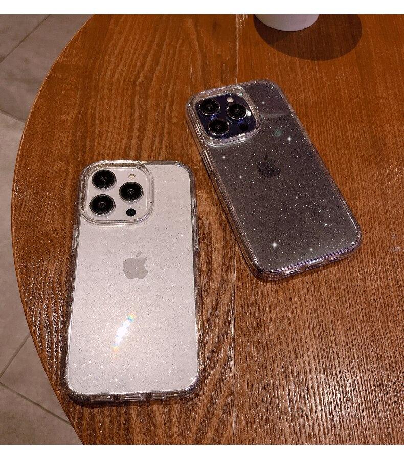 Étui Transparent à Paillettes de Luxe pour IPhone 14 13 12 11 Pro Max Mini X XS Max XR, Coque en Silicone Mignon Brillant Antichoc, Housse de Protection Rigide Antichoc Pour iPhone