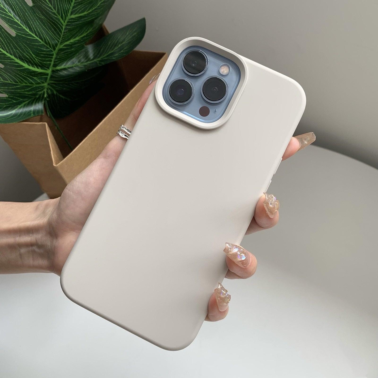 Coque de téléphone de base en caoutchouc souple et épais en silicone pour iPhone 14 13 Pro Max Coque de téléphone de luxe en silicone pour iPhone Coque de protection d'appareil photo classique de couleur unie