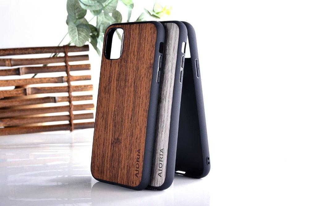 Étui fin en bois marron à prise facile pour iPhone 11 14 12 13 Pro XS Max X XR mini SE2 SE 7 6 8 6s Plus, motif bois bambou, cuir, étui vintage