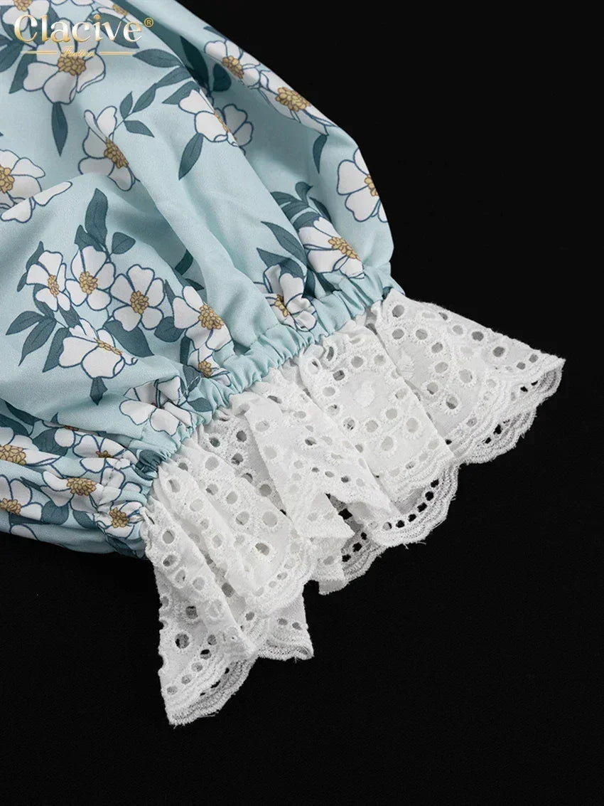 Clacive Robe d'été mince imprimée pour femme, à la mode, col slash, manches courtes, mini robes élégantes, taille haute, patchwork, robe féminine