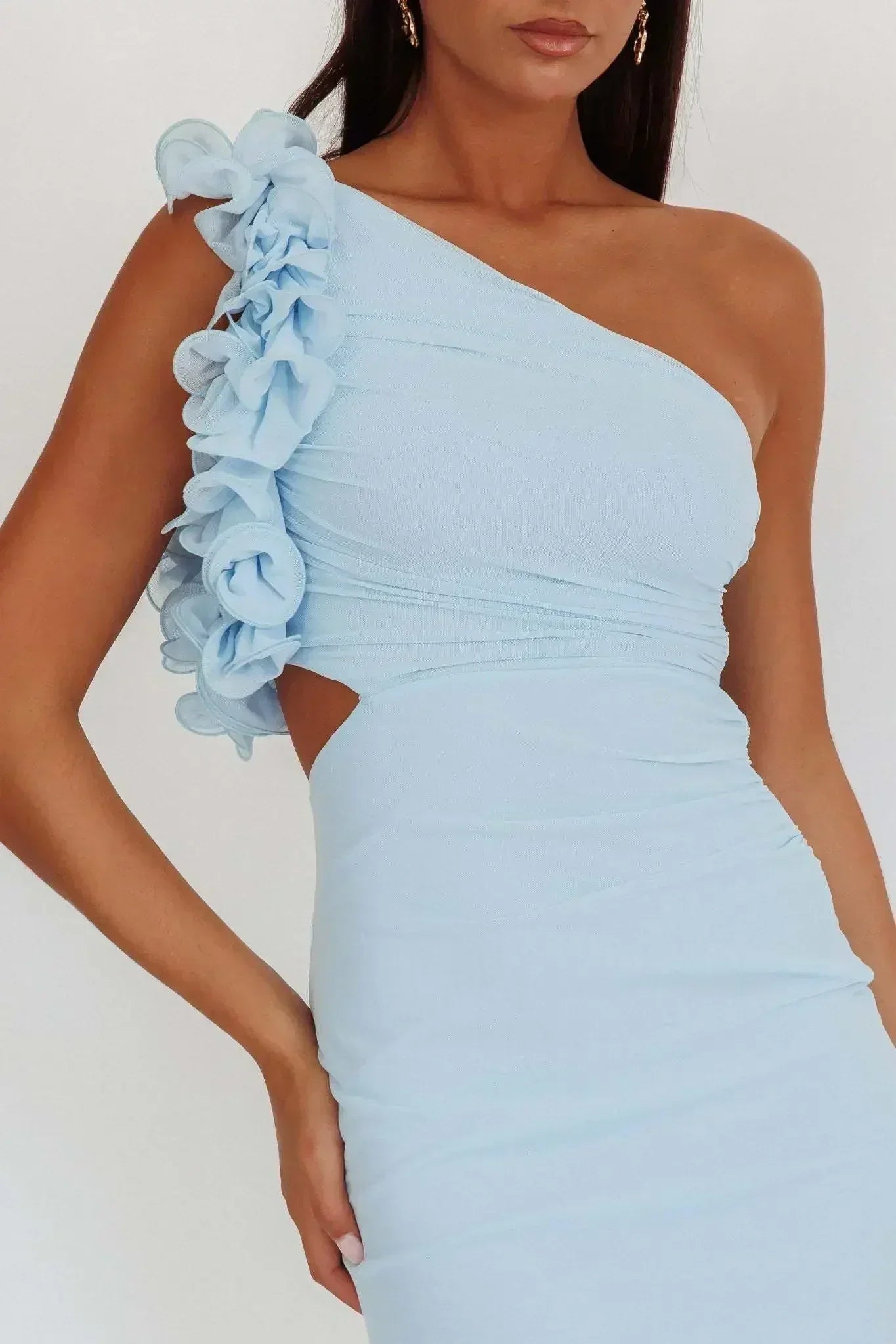 Articat Robe de soirée moulante asymétrique à fleurs pour femme, sexy, dos nu, coupe slim, printemps/été 2025