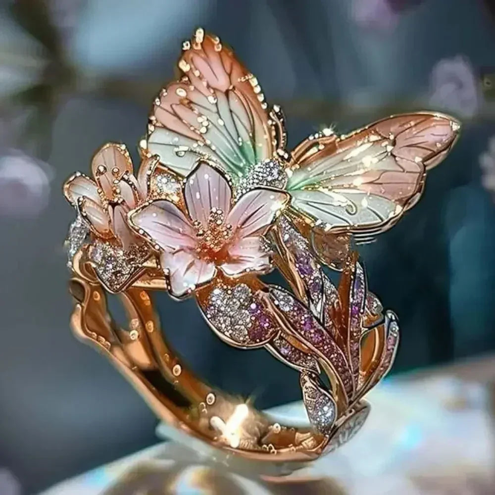 Bagues Papillon Fleurs Esthétiques pour Femme, Romantiques, en Strass, Élégantes, Inaltérables, Anneau Ouvert, Bijoux de Mariage pour Femme, Cadeau de Fête