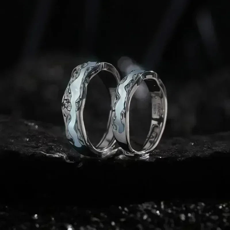 Nouvelle Bague Lumineuse Émail Réglable Vintage Luxe Amour Couple Anneaux Brille dans le Noir Bijoux Y2K Cadeaux Saint-Valentin