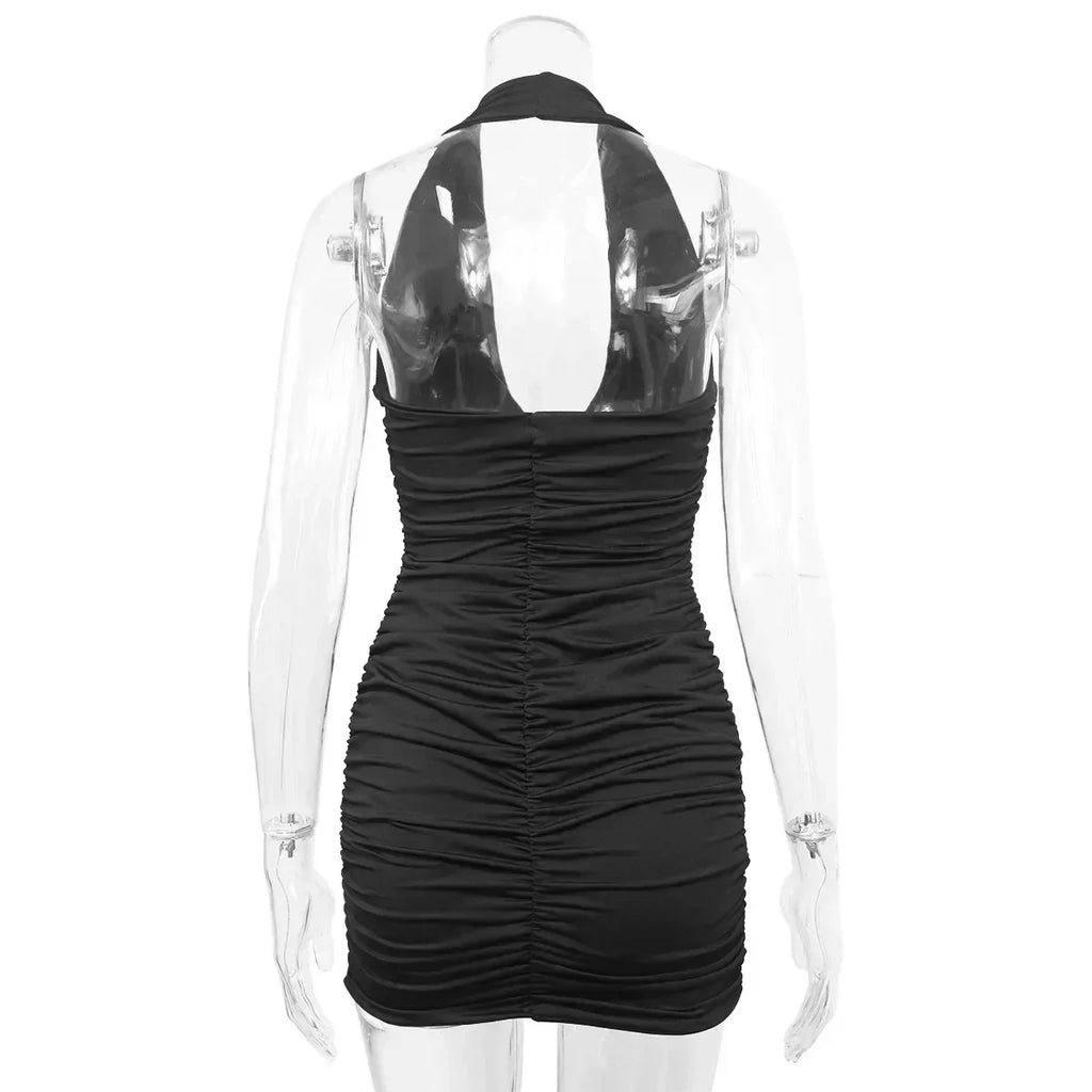 Robe courte sexy à col en V profond pour soirée, sans manches, dos nu, été 2024, blanche, licou, robe moulante pour femme, mini robe de club, tenue de club.