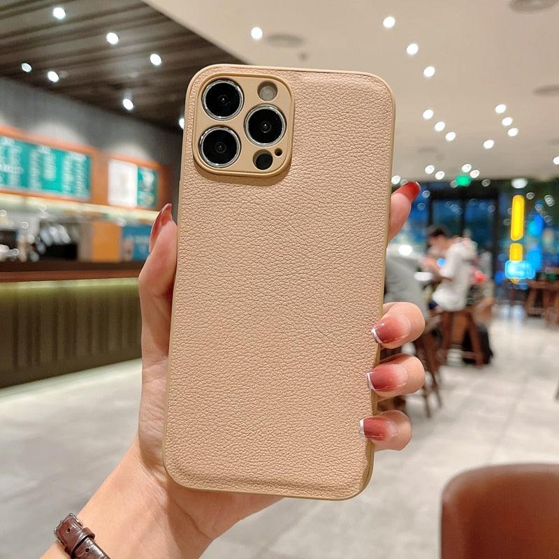 Étui en cuir mince et tendance avec protection intégrale, étui texturé en cuir de luxe pour iPhone 11 12 13, coque souple antichoc, étui en cuir compatible avec iPhone 12 13 Pro Max, étui de téléphone élégant
