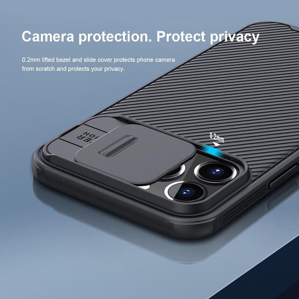 Coque de protection d'appareil photo unique pour iPhone 14 Pro Max / pour iPhone 13 Pro avec couvercle coulissant de protection d'appareil photo Coque rigide 12 mini Coque de protection mince et antichoc avec couvercle coulissant d'appareil photo