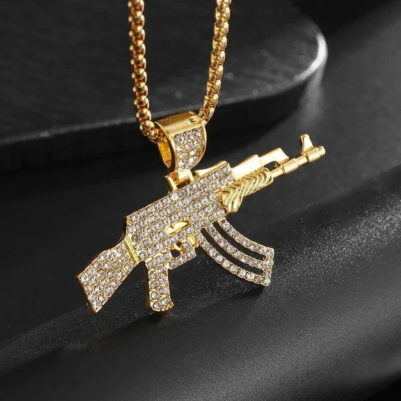 Collier pendentif fusil Hip-Hop Ak-47 pour hommes, bijoux personnalisés pour fêtes Hip-Hop Rock Rap Street