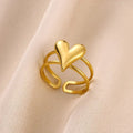 Bagues ouvertes en forme de fleur en acier inoxydable pour femmes, tendance, bijoux de mariage en forme de cœur, couleur or, anneau géométrique creux, accessoires quotidiens, cadeau