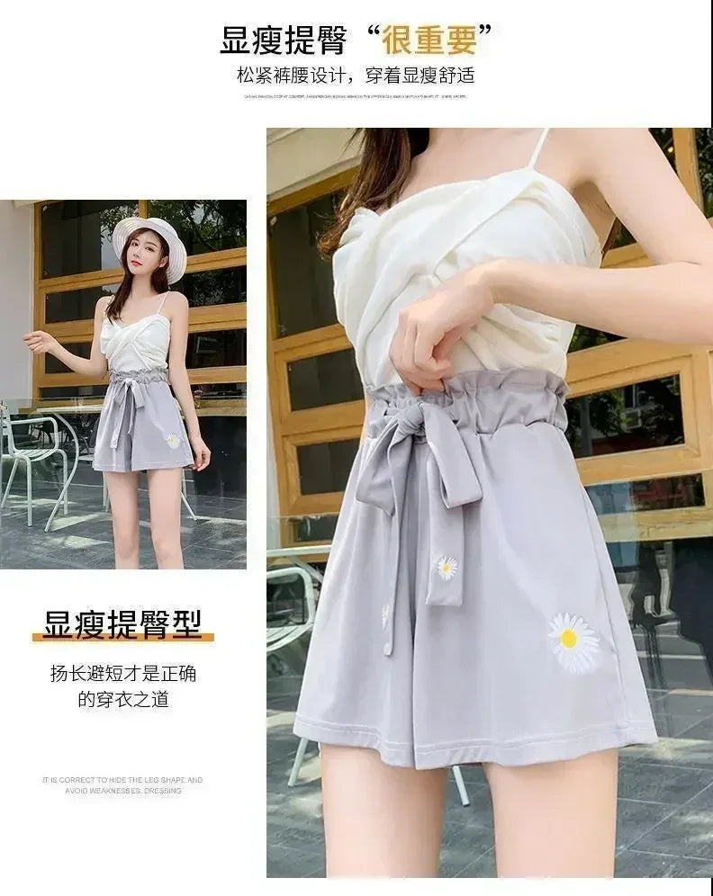 Short décontracté ample à taille haute pour femme, en tissu léger et noir, idéal pour l'été