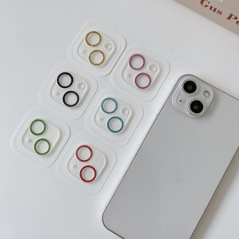 Verre de protection d'objectif à paillettes pour iPhone 14 13 12 Pro Max 11 Mini, cache d'objectif arrière en diamant pour iPhone 14Pro 13Pro 13, protection scintillante brillante pour objectif en verre trempé