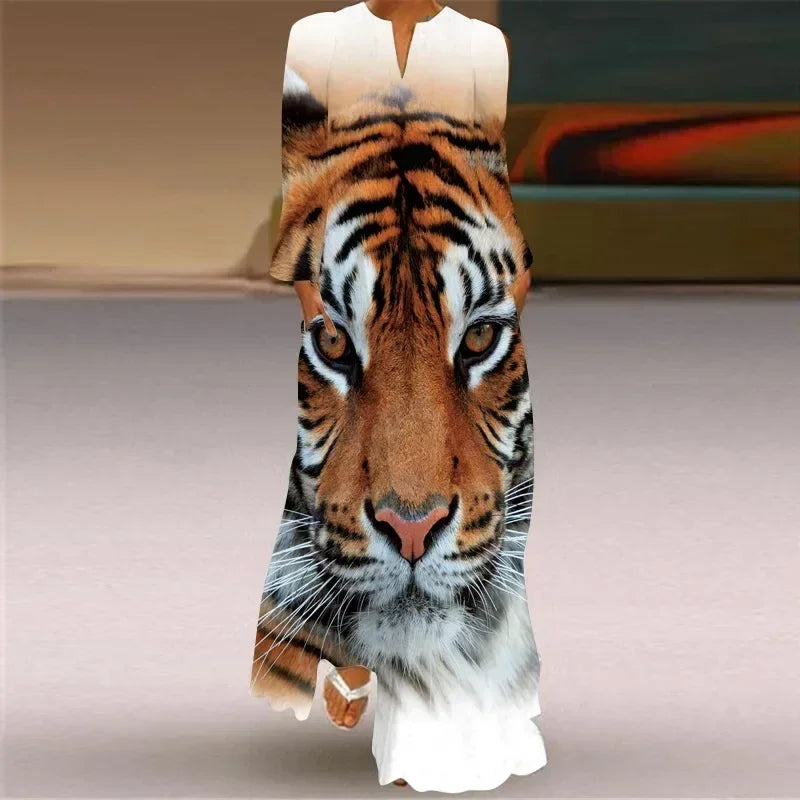 Robe longue maxi imprimée rétro mode Y2K à manches longues, ample, S-5XL