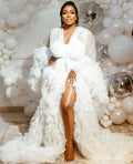 Robe de maternité pour baby shower Peignoir transparent Jupe longue en tulle Robe de mariée Robe de nuit bouffante pour femmes