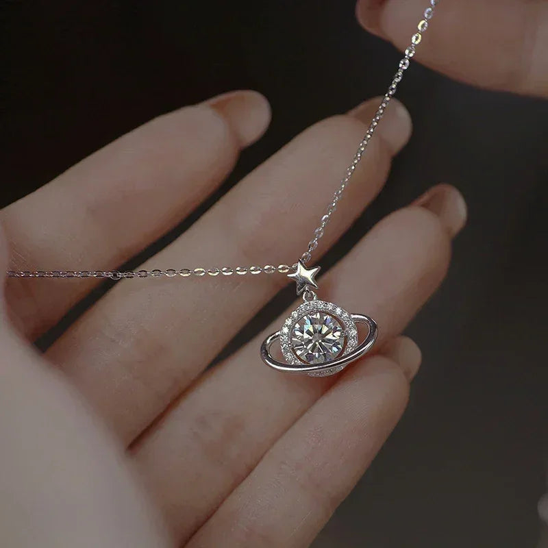 Collier en argent sterling 925 en forme de planète, pendentif simple en forme géométrique brillante, cadeau d'anniversaire pour femme, bijoux exquis