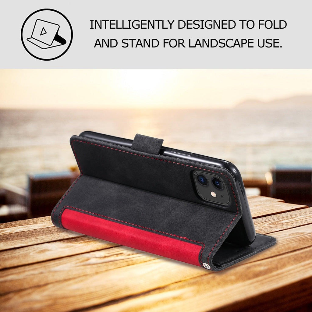 Étui portefeuille de luxe en cuir magnétique à rabat pour iPhone 14 13 12 Mini 11 Pro SE, avec porte-cartes, béquille, fentes pour cartes et argent, protection intégrale à 360°