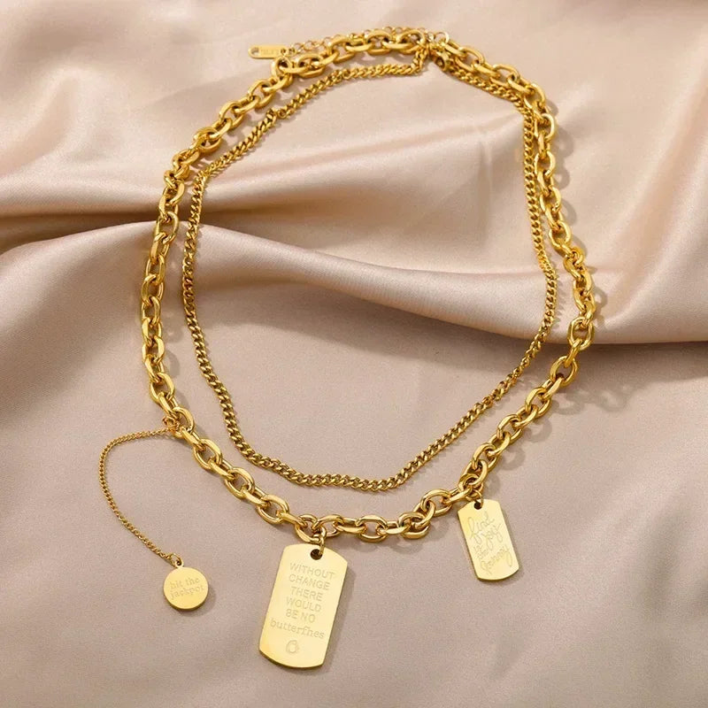 Collier multicouche cœur en acier inoxydable 316L pour femmes et filles, gothique, couleur or, chaîne de clavicule, pendentif ras du cou, cadeau d'anniversaire