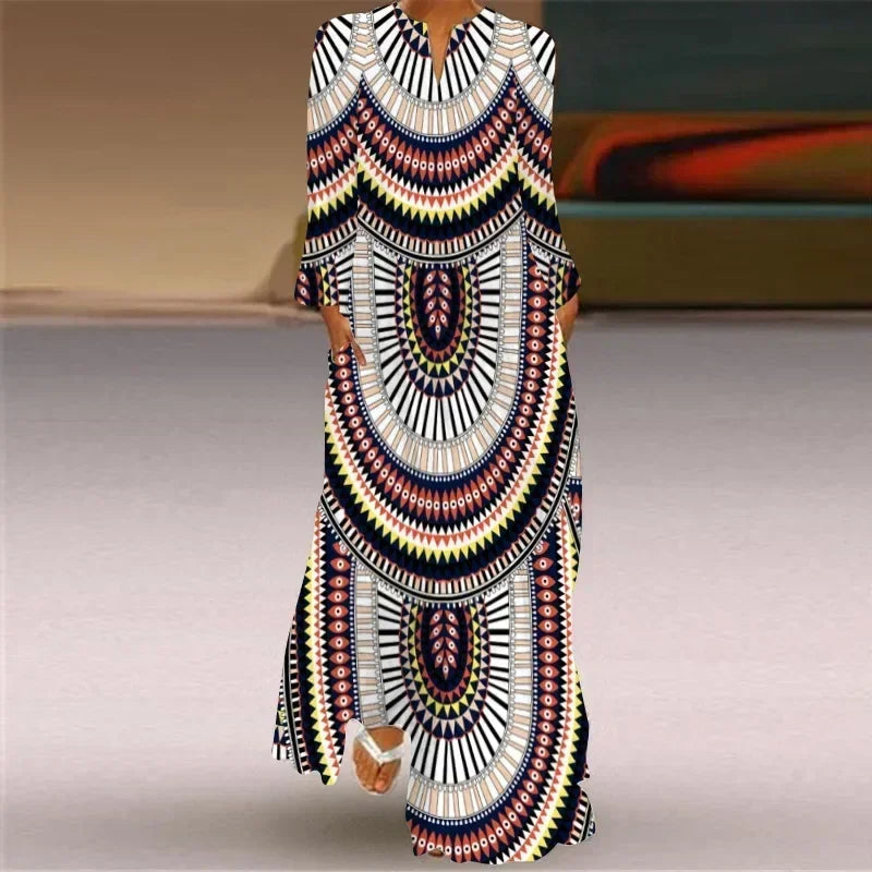 Robe longue maxi imprimée rétro mode Y2K à manches longues, ample, S-5XL