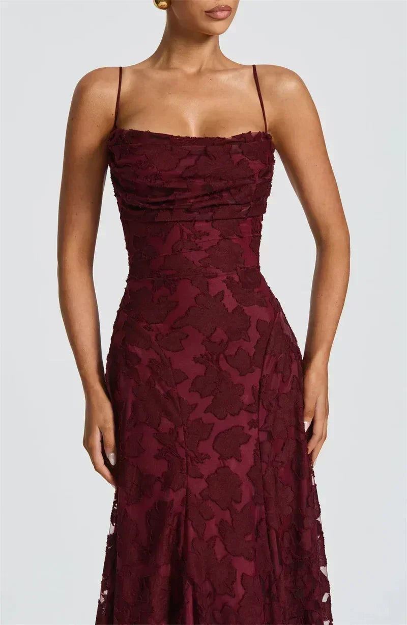 Mozision Robe longue sexy dos nu à fines bretelles pour femme, robe de soirée élégante épaules dénudées sans manches avec lacets pour club et soirée