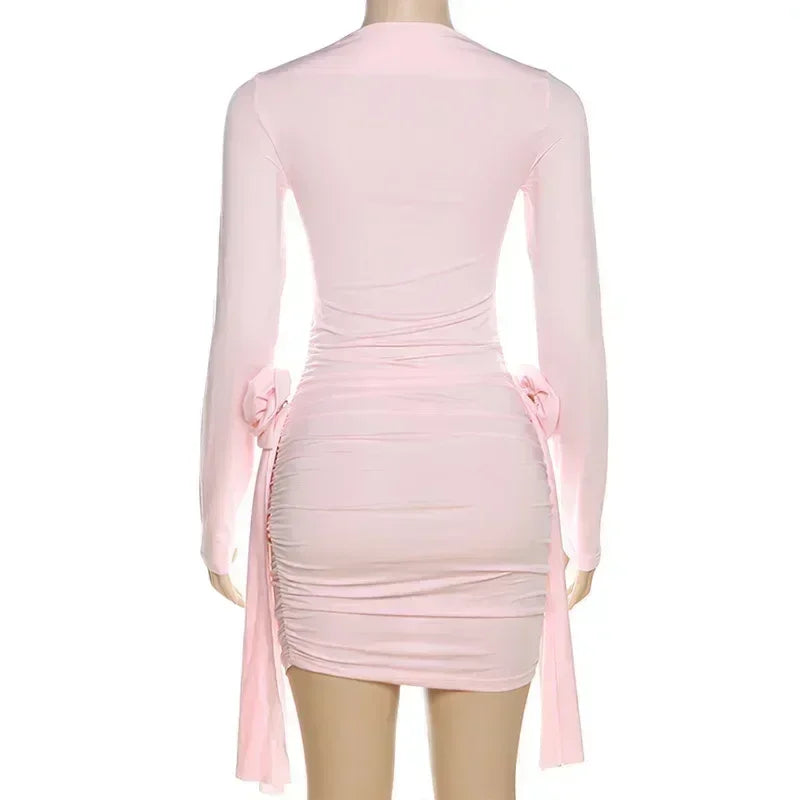 Trendix Robe élégante à manches longues pour femme, mini-robe d'été slim à imprimé floral, robe de vacances unie très tendance pour femme
