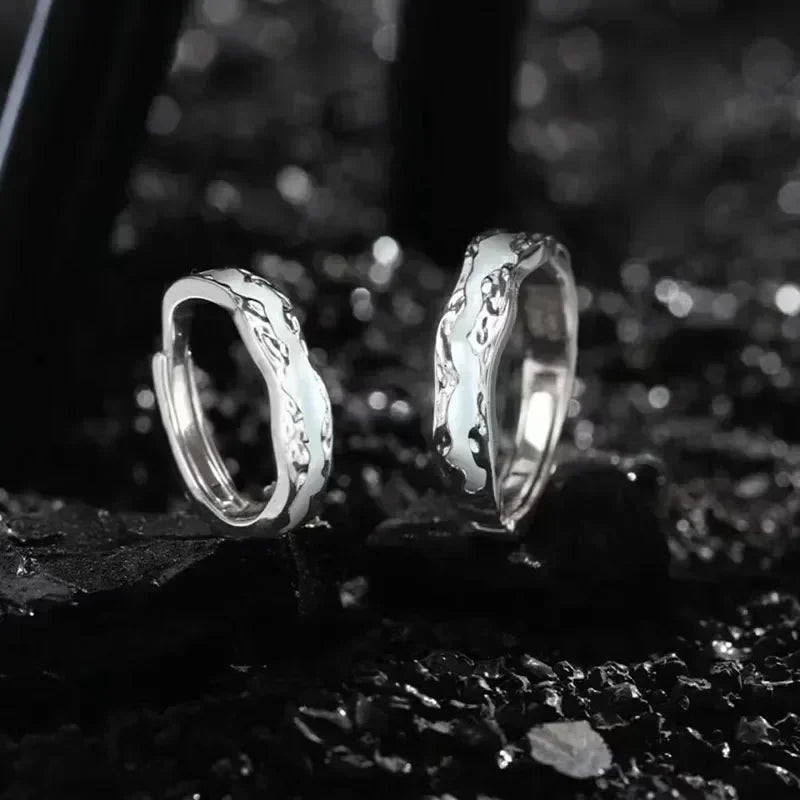 Nouvelle Bague Lumineuse Émail Réglable Vintage Luxe Amour Couple Anneaux Brille dans le Noir Bijoux Y2K Cadeaux Saint-Valentin