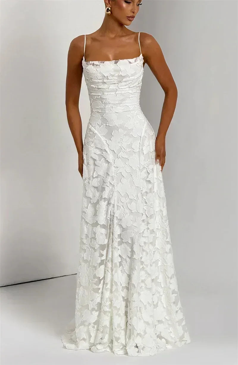 Mozision Robe longue sexy dos nu à fines bretelles pour femme, robe de soirée élégante épaules dénudées sans manches avec lacets pour club et soirée