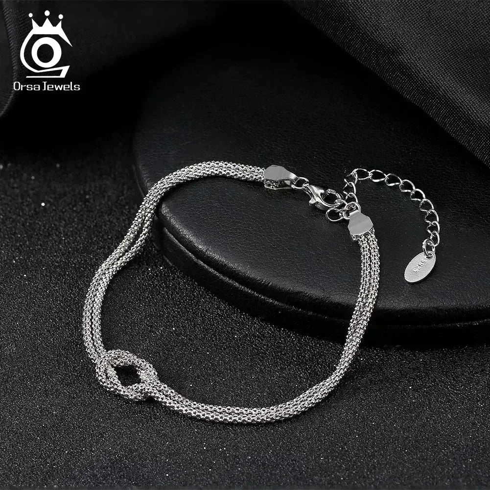 ORSA JEWELS Bracelet Double Couche Classique en Or 14K, Chaîne Épi de Maïs, Bijoux de Fête à la Mode en Argent Sterling 925 pour Femmes SB196