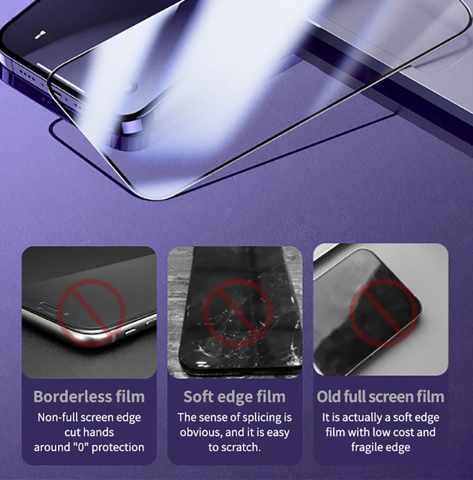 Lot de 4 verres trempés de protection pour iPhone 14 13 12 11 Pro Max Mini, protecteur d'écran sur iPhone 14 Plus 11 X XR XS Max 6 7 8, verre de qualité militaire antichoc et anti-jaunissement