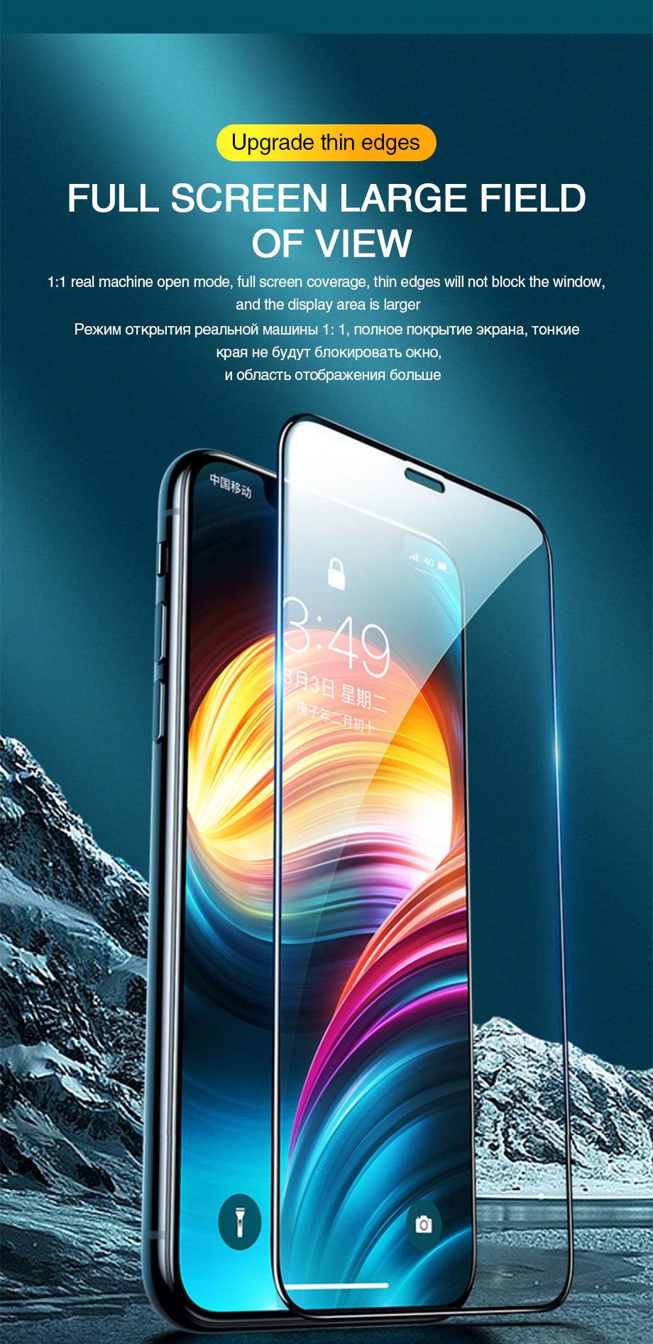 Verre de protection intégral 9D pour iPhone 12 X XS XR 6 6S 7 8 Plus Film trempé iPhone 14 11 13 Pro Max Protecteur d'écran en verre Protection incassable Installation facile Sans bulles Film protecteur transparent comme du cristal