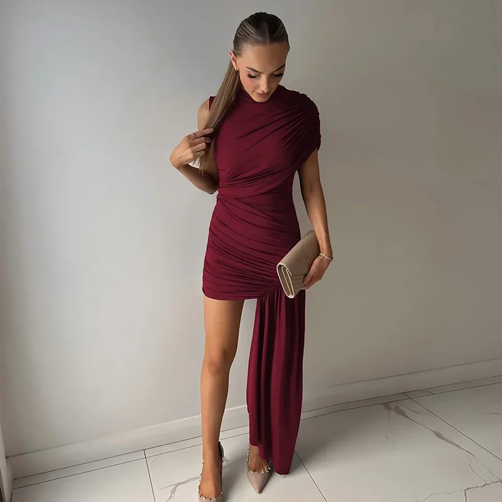 Robe Courte Plissée Irrégulière | Robe de Soirée à Franges - Femstylo