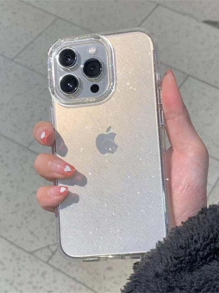 Étui Transparent à Paillettes de Luxe pour IPhone 14 13 12 11 Pro Max Mini X XS Max XR, Coque en Silicone Mignon Brillant Antichoc, Housse de Protection Rigide Antichoc Pour iPhone