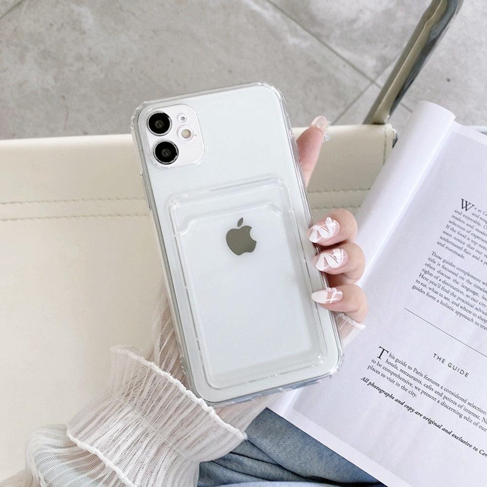 Nouvel Étui en Silicone Mini Porte-Cartes pour iPhone 11 12 13 iPhone 11 Pro X XS Max XR 7 8 Plus Coque Souple Mince Antichoc avec Porte-Cartes Mignon