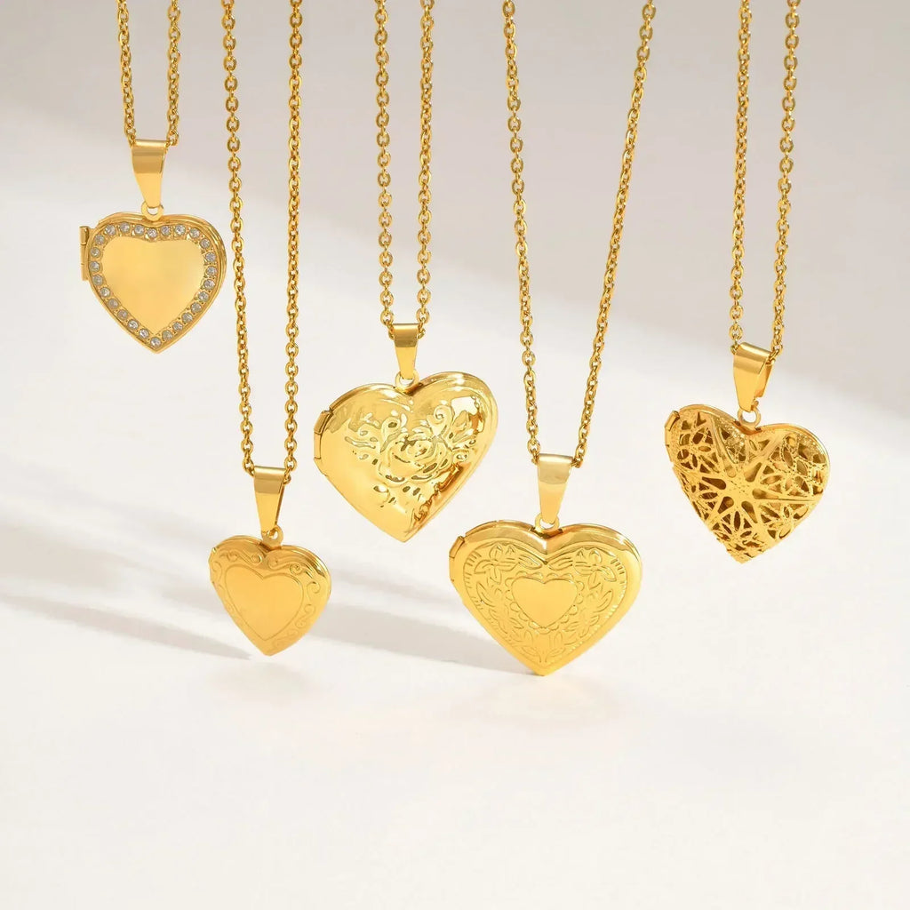 Vnox Collier pendentif en acier inoxydable avec médaillon en forme de cœur et cadre photo, design élégant plaqué or, cadeau pour femme