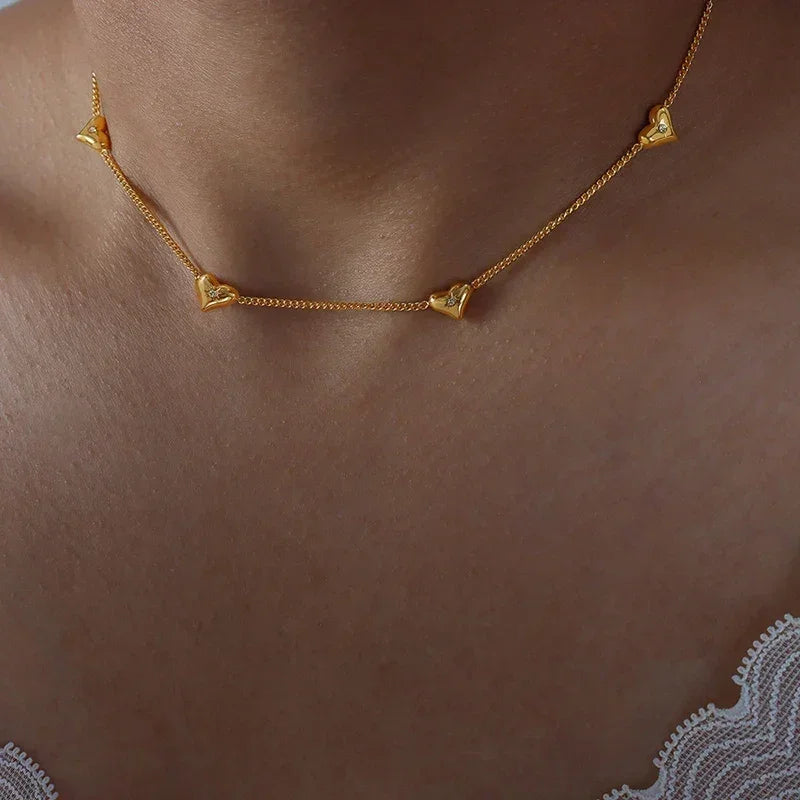 Ensemble de bijoux en acier inoxydable avec collier, boucles d'oreilles et bracelet cœur mignon pour femme, zircon brillant, accessoires de mariée, cadeau de mariage