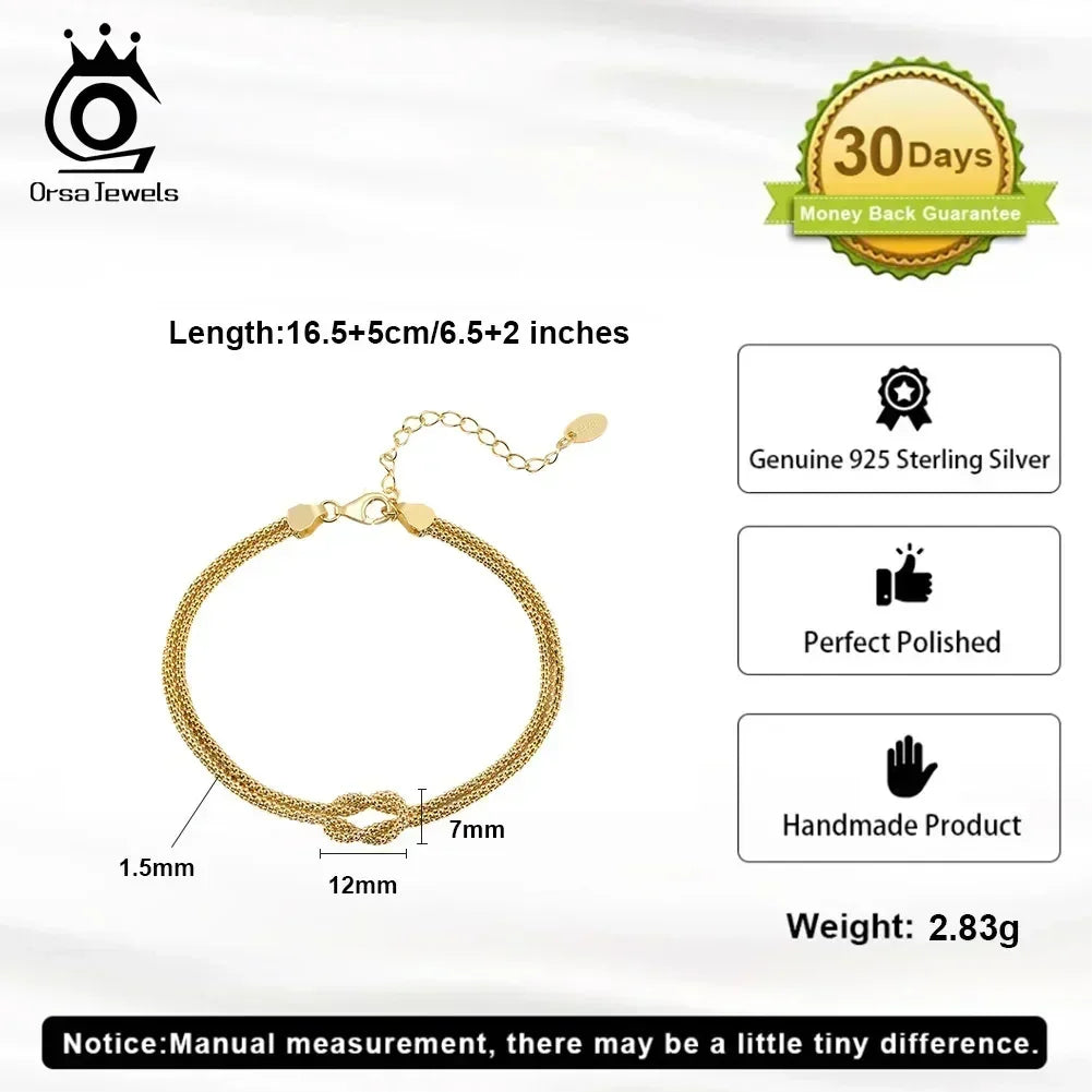 ORSA JEWELS Bracelet Double Couche Classique en Or 14K, Chaîne Épi de Maïs, Bijoux de Fête à la Mode en Argent Sterling 925 pour Femmes SB196