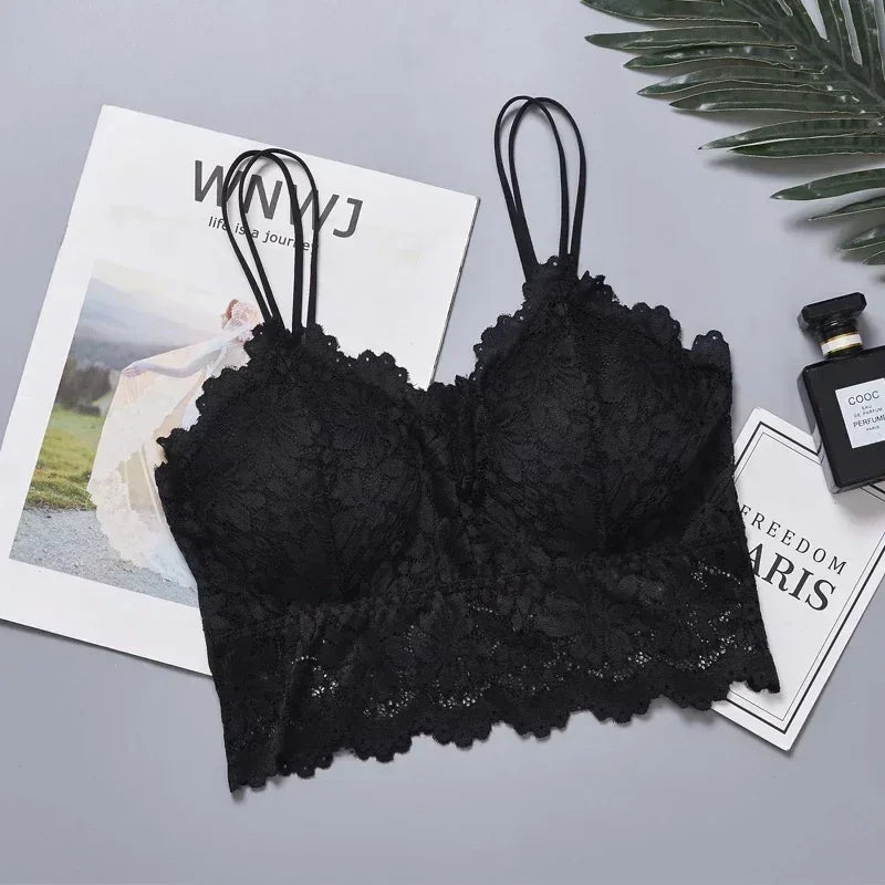 Soutien-gorge sans fil en dentelle à fleurs pour femme, push-up, bralette, lingerie sexy, bonnet complet, dos nu, débardeur, soutien-gorge doux, grande taille, sous-vêtement