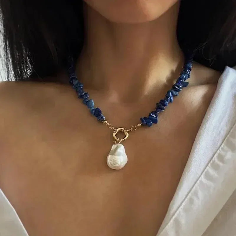 Élégant imitation Barlot Perle Pendentif Collier Ras du Cou Pierre Naturelle Chaîne Pour Filles Bijoux Tendance Vacances Mariage Cadeaux X0294