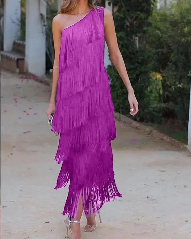 Robe asymétrique à franges, épaule dénudée, nouvelle collection Printemps-Été pour femme