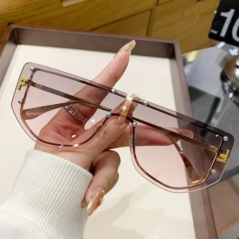 Lunettes de soleil à monture intégrée Lunettes de soleil sans monture haut de gamme Nouvelles lunettes de soleil en métal polygonal à la mode 90288